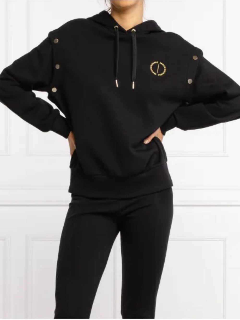 ArmaninExchange Black Hooded Sweatshirt with Silver Accents